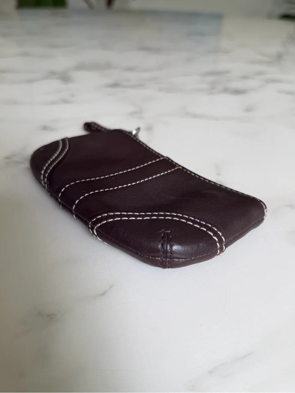 Coach Vintage Y2K Soho Leather Medium Skinny Coin Purse Dark Brown w/ Key Ring